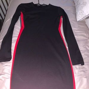 Red and green stripe detail midi dress